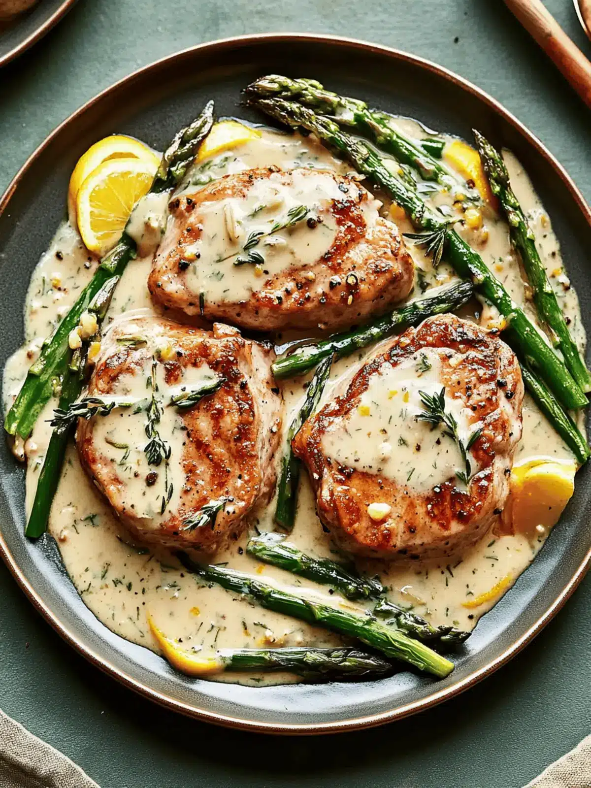 Pork Chops with Asparagus in Luscious Lemon Sage Cream Sauce 4 Pork Chops with Asparagus in Luscious Lemon Sage Cream Sauce