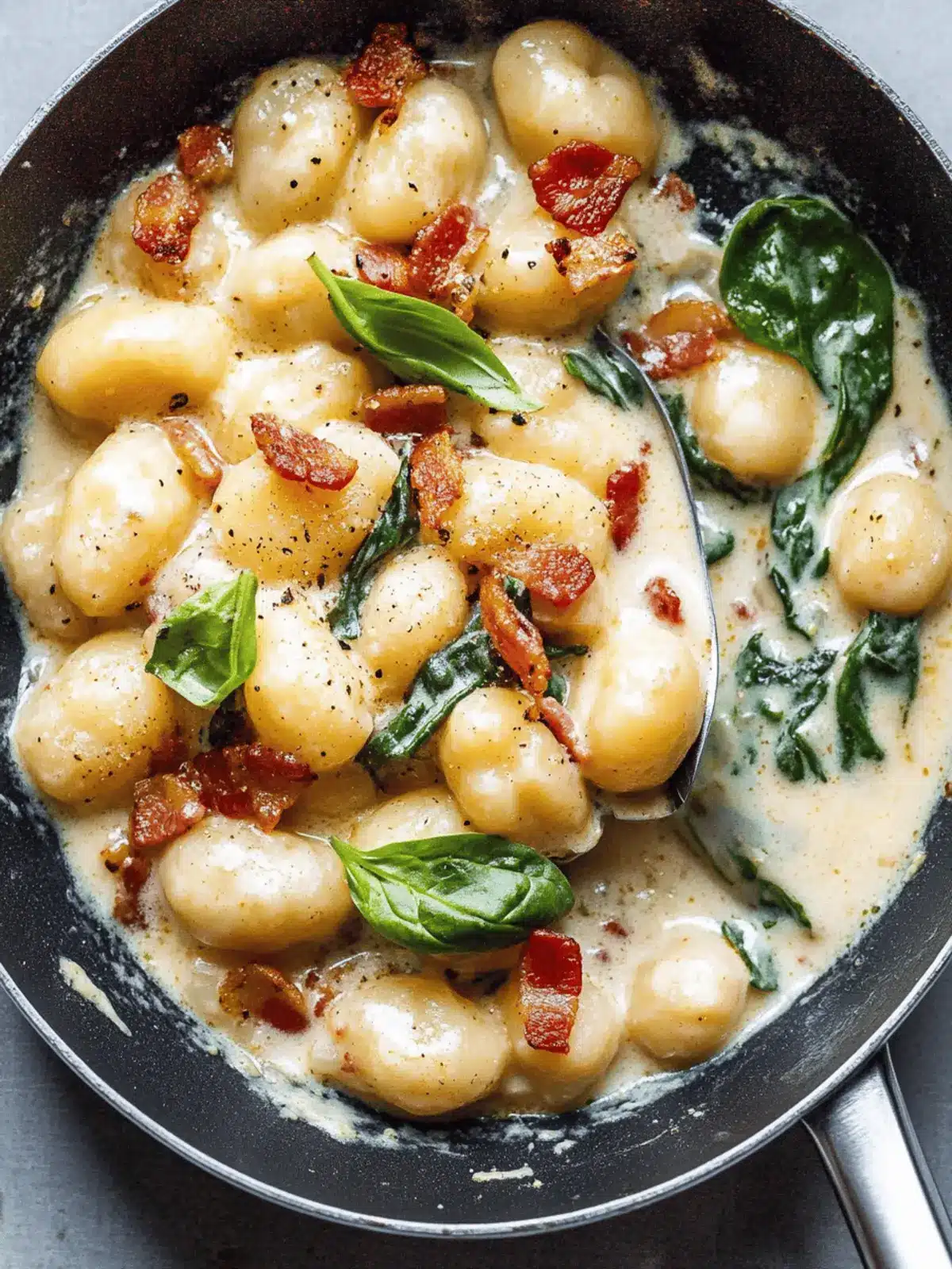 Creamy Potato Gnocchi in Bacon Spinach Sauce in 20 Minutes 4 Potato Gnocchi in Bacon Spinach Cream Sauce