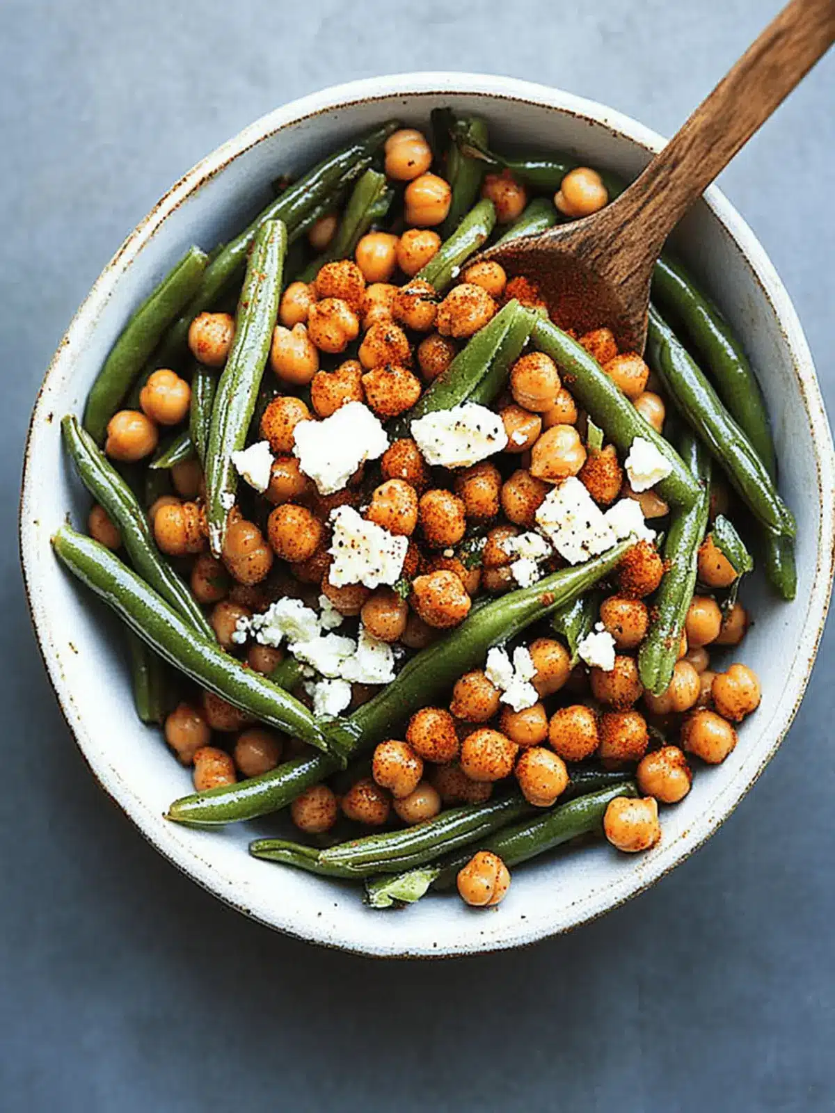 Spicy Harissa Green Beans with Feta and Crunchy Chickpeas 5 Harissa Green Beans with Spiced Chickpeas and Feta Cheese