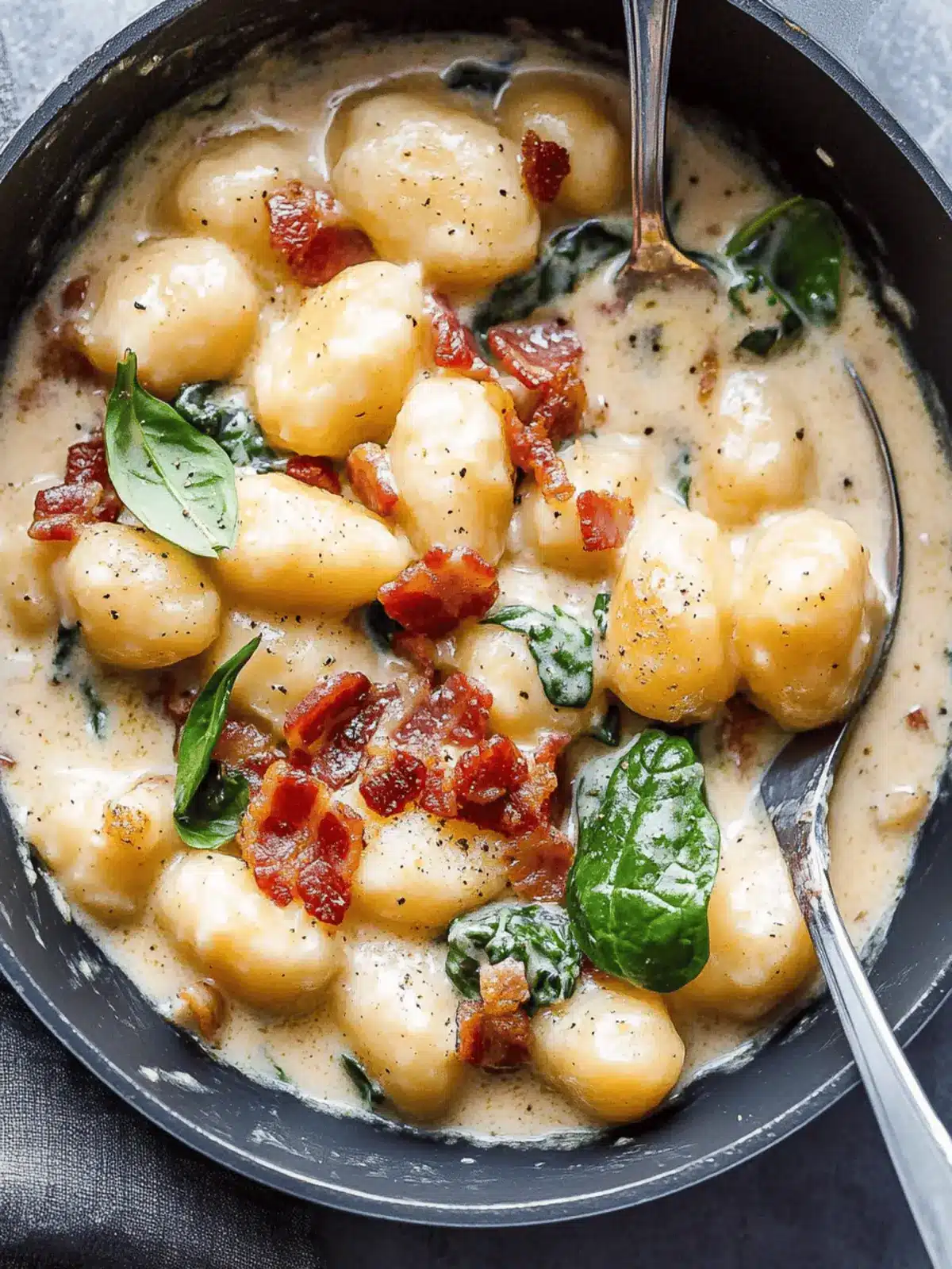 Creamy Potato Gnocchi in Bacon Spinach Sauce in 20 Minutes 5 Potato Gnocchi in Bacon Spinach Cream Sauce