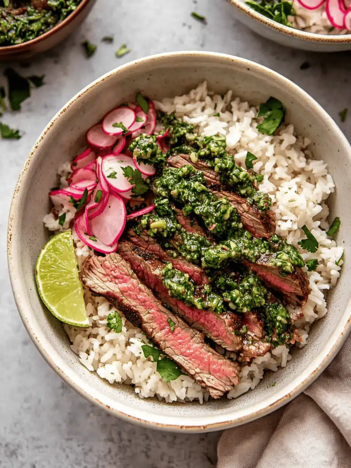 Savory Skirt Steak Rice Bowls with Zesty Chimichurri Sauce 3 Skirt Steak Rice Bowls with Chimichurri Sauce