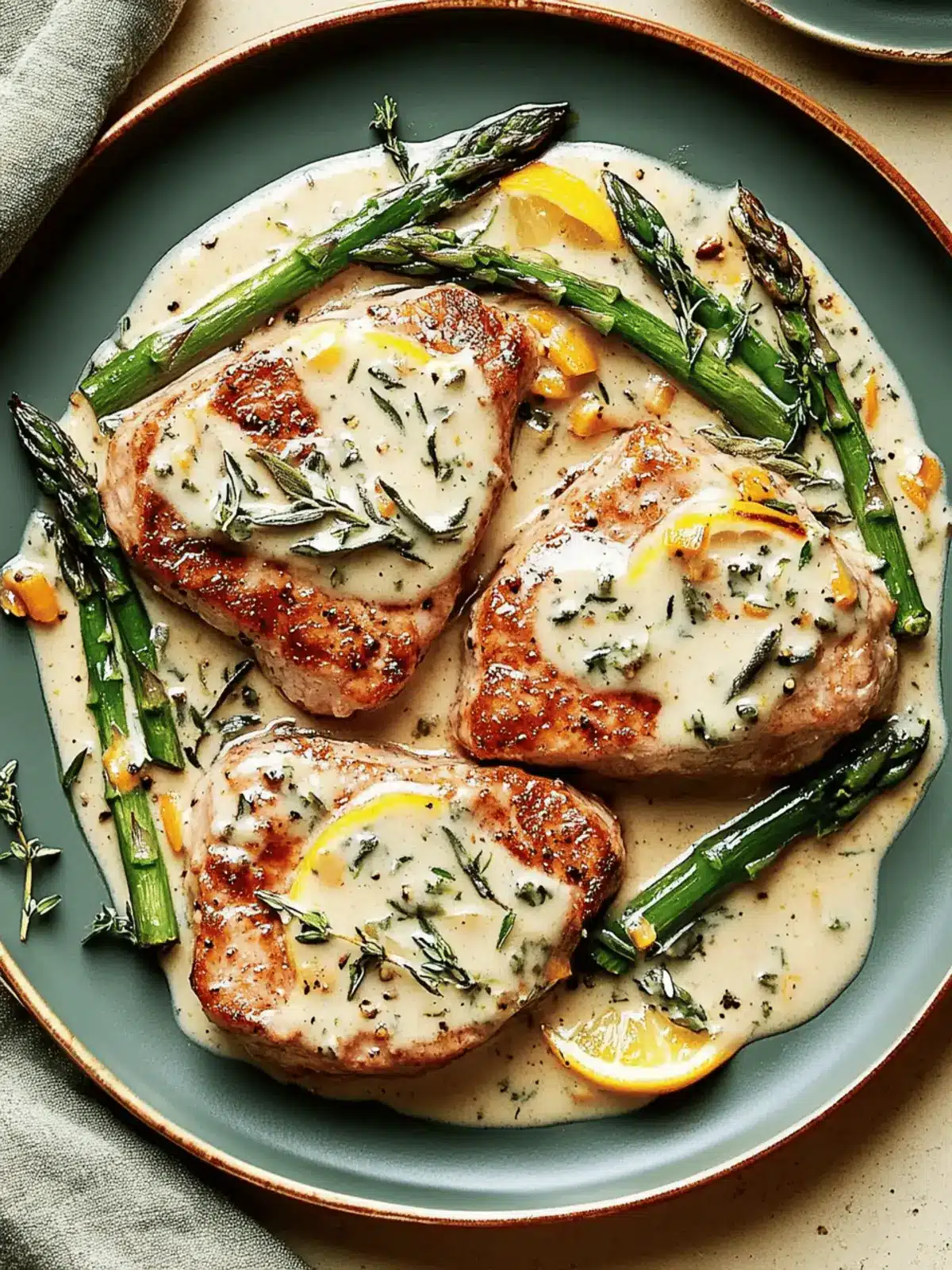 Pork Chops with Asparagus in Luscious Lemon Sage Cream Sauce 5 Pork Chops with Asparagus and a Lemon Sage Cream Sauce