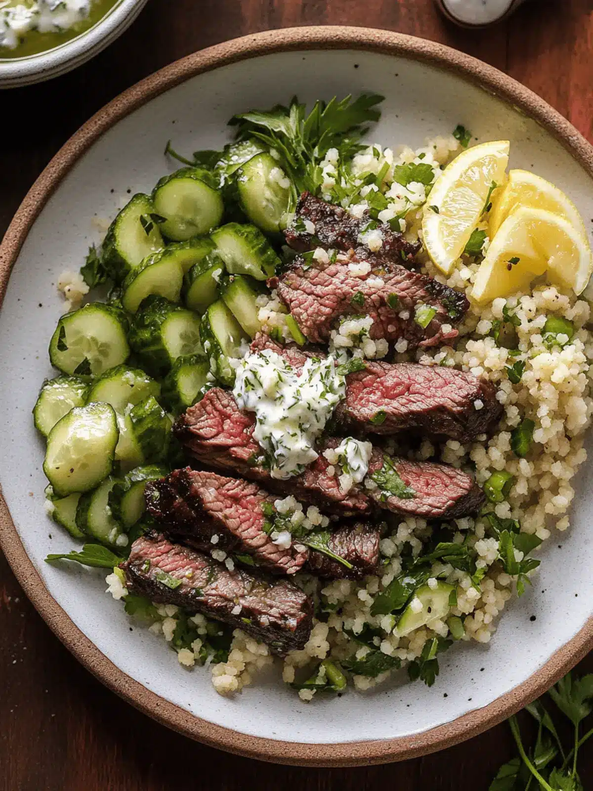 Grilled Skirt Steak with Zesty Lemon Herb Couscous Salad 4 Grilled Skirt Steak with Lemon Herb Couscous Salad
