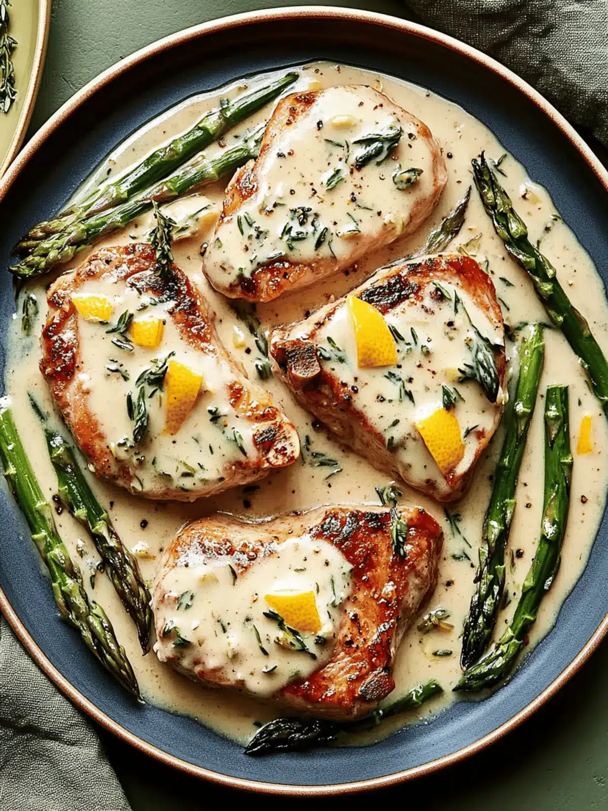 Pork Chops with Asparagus in Luscious Lemon Sage Cream Sauce 3 Pork Chops with Asparagus in Luscious Lemon Sage Cream Sauce