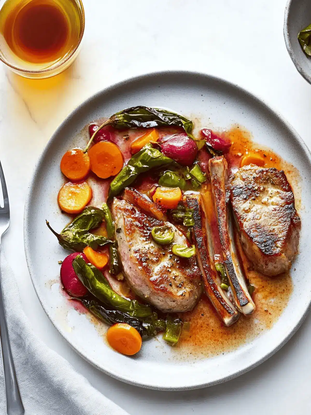 Savory Pork Chops and Padrón Chiles en Escabèche Delight 2 Pork Chops and Padrón Chiles en Escabèche