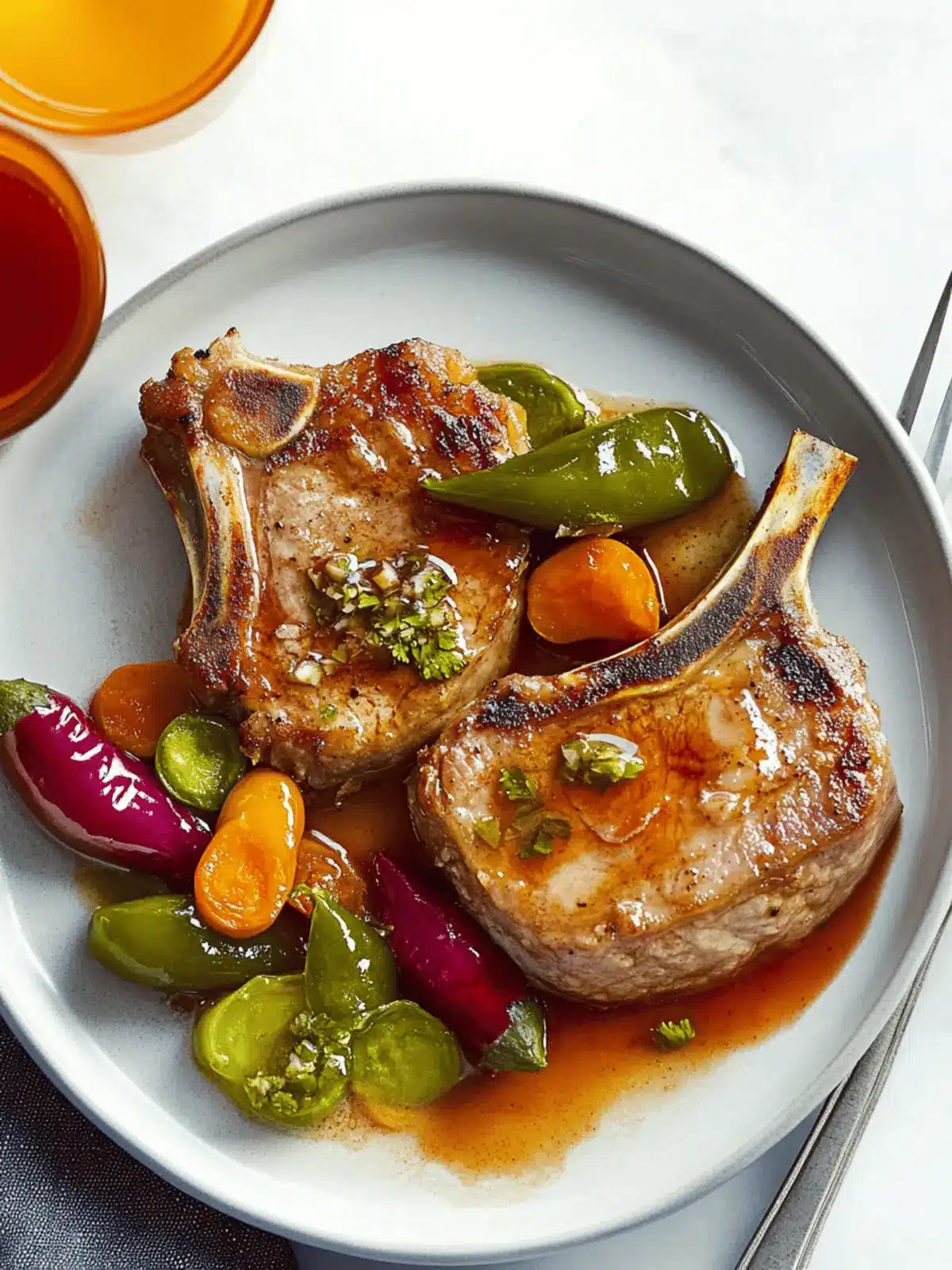 Savory Pork Chops and Padrón Chiles en Escabèche Delight 3 Pork Chops and Padrón Chiles en Escabèche