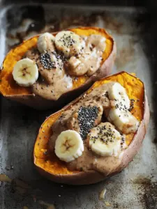 Deliciously Warm Breakfast Baked Sweet Potatoes with Almond Butter 6 Breakfast Baked Sweet Potatoes with Almond Butter, Banana & Chia
