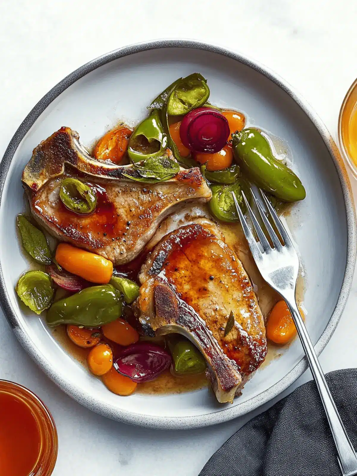 Savory Pork Chops and Padrón Chiles en Escabèche Delight 5 Pork Chops and Padrón Chiles en Escabèche