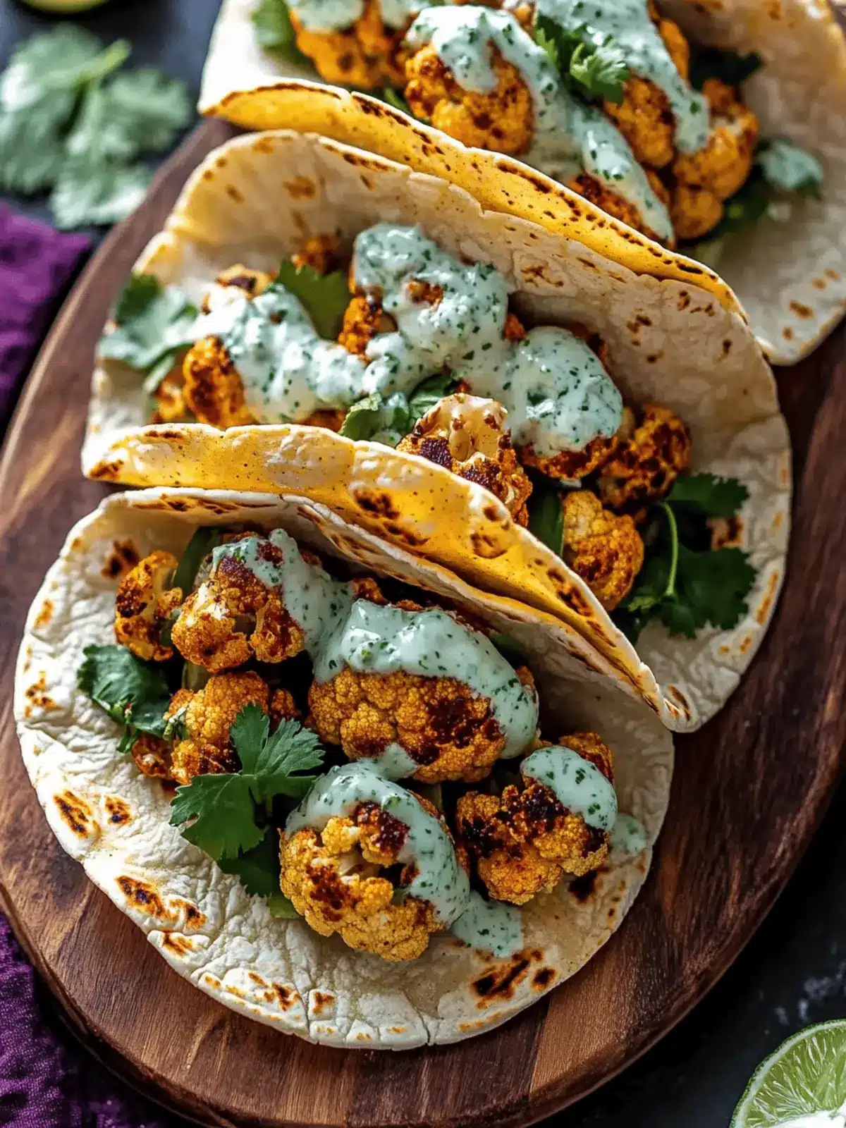 Cauliflower Tacos with Creamy Cilantro Lime Delight 3 Cauliflower Tacos with Cilantro Lime Crema