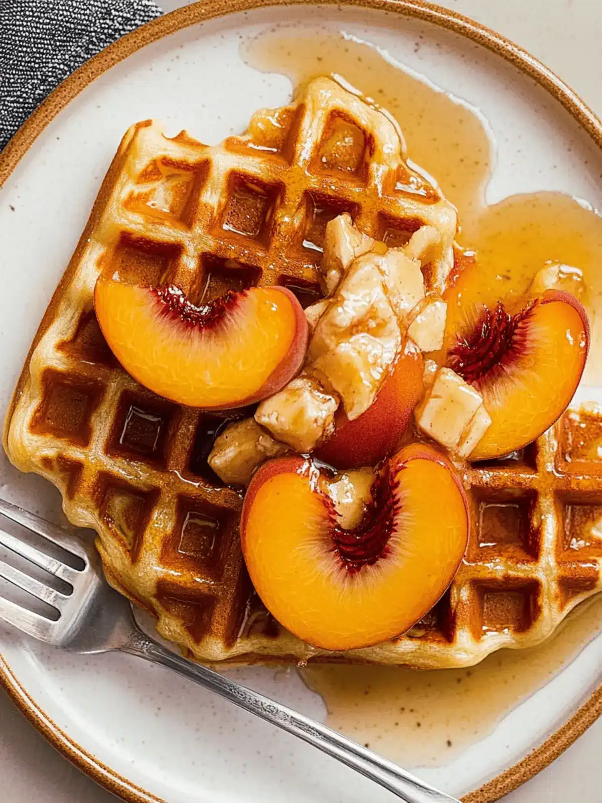 Brown Butter Waffles with Macerated Peaches for Blissful Mornings 4 Brown Butter Waffles with Macerated Peaches
