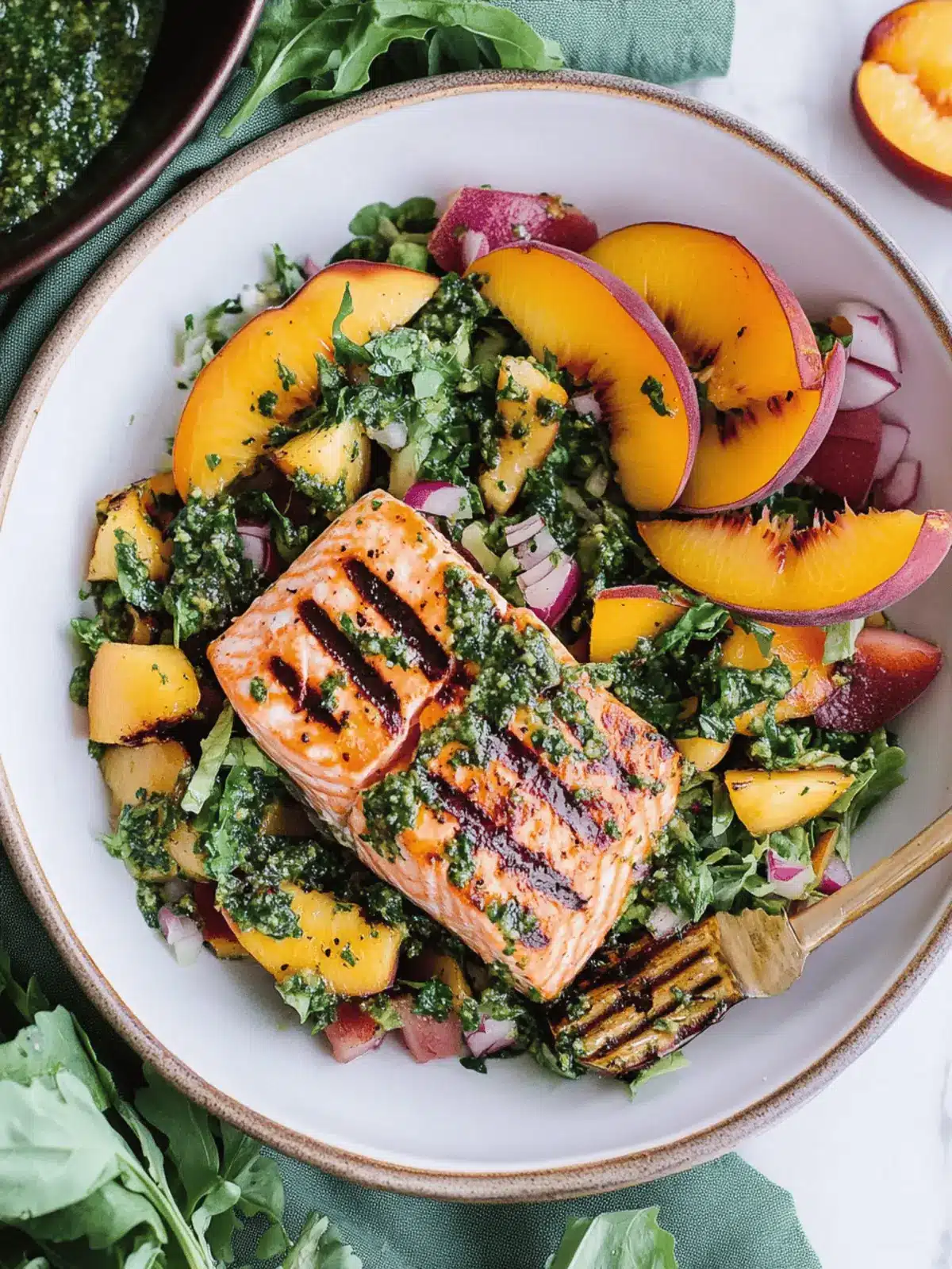Summer Salmon Salad with Grilled Peaches and Zesty Chimichurri 5 Summer Salmon Salad with Grilled Peaches and Chimichurri