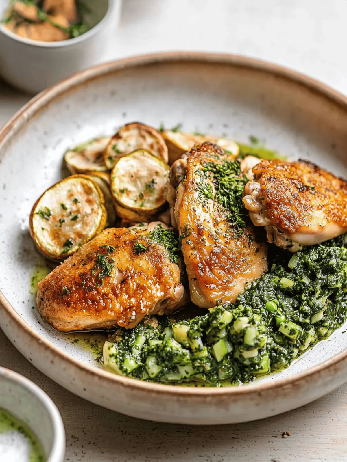 Crispy Chicken with Blistered Courgettes and Herby Green Sauce Bliss 2 Crispy Chicken with Blistered Courgettes and Herby Green Sauce