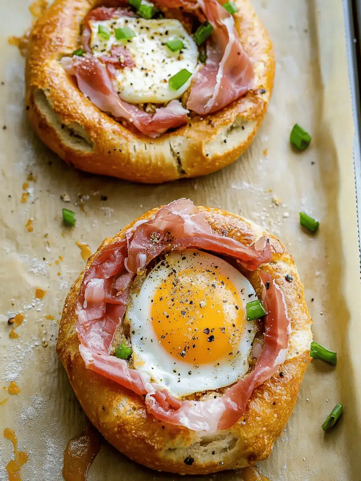 Egg in a Bagel Hole with Cheese & Prosciutto for a Cozy Breakfast 2 Egg in a Bagel Hole with Cheese & Prosciutto