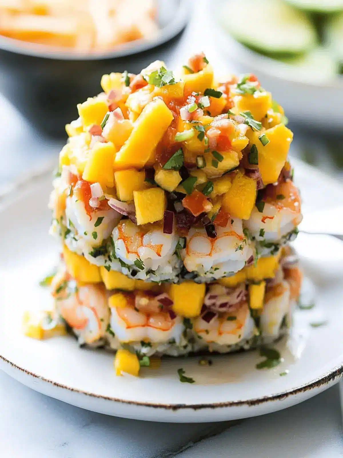 Irresistible Spicy Shrimp Stacks with Fresh Mango Salsa Delight 2 Spicy Shrimp Stacks with Mango Salsa