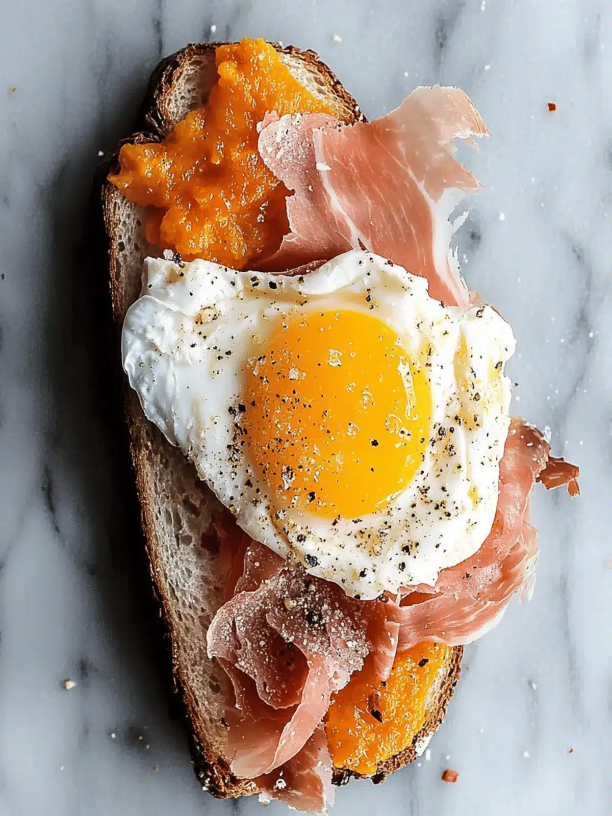 Indulge in Fried Egg Yolk, Burrata and Prosciutto Toast Bliss 3 Fried Egg Yolk, Burrata and Prosciutto Toast