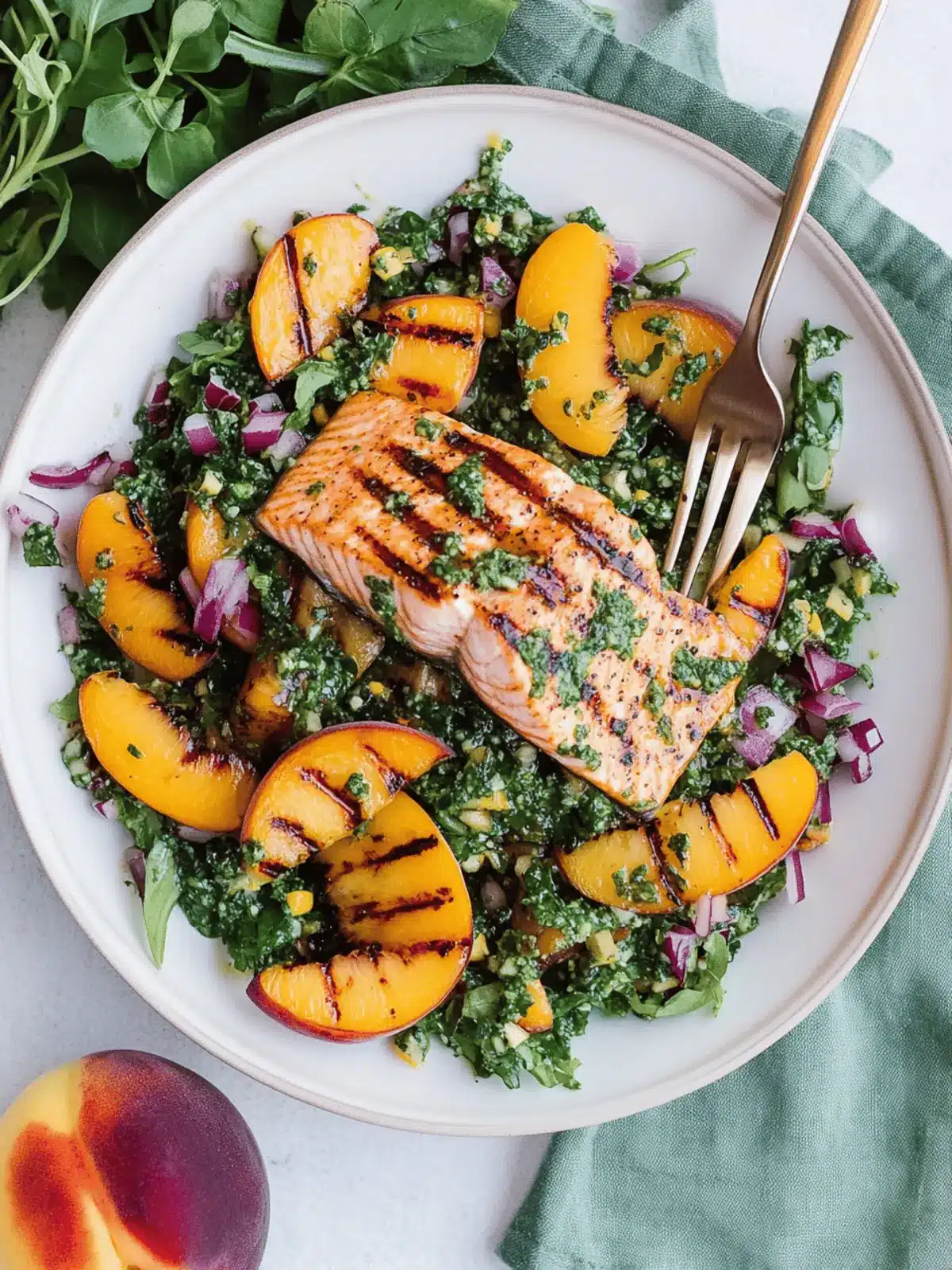Summer Salmon Salad with Grilled Peaches and Zesty Chimichurri 3 Summer Salmon Salad with Grilled Peaches and Chimichurri
