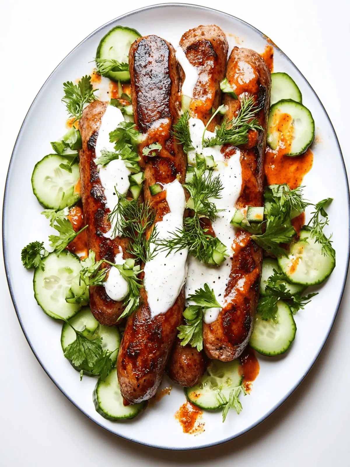 Spicy Merguez Sausage with Harissa and Cool Cucumber Yogurt 4 Spicy Merguez Sausage with Harissa and Cucumber Yogurt