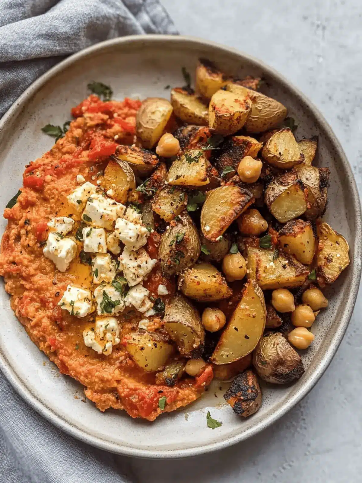 Irresistible Red Pepper Feta Dip with Roasted Potatoes & Chickpeas 2 Red Pepper Feta Dip with Roasted Potatoes & Chickpeas