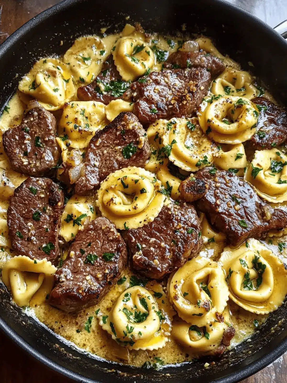 Garlic Steak & Cheese-Filled Tortellini Skillet Bliss in 30 Minutes 4 Garlic Steak & Cheese-Filled Tortellini Skillet