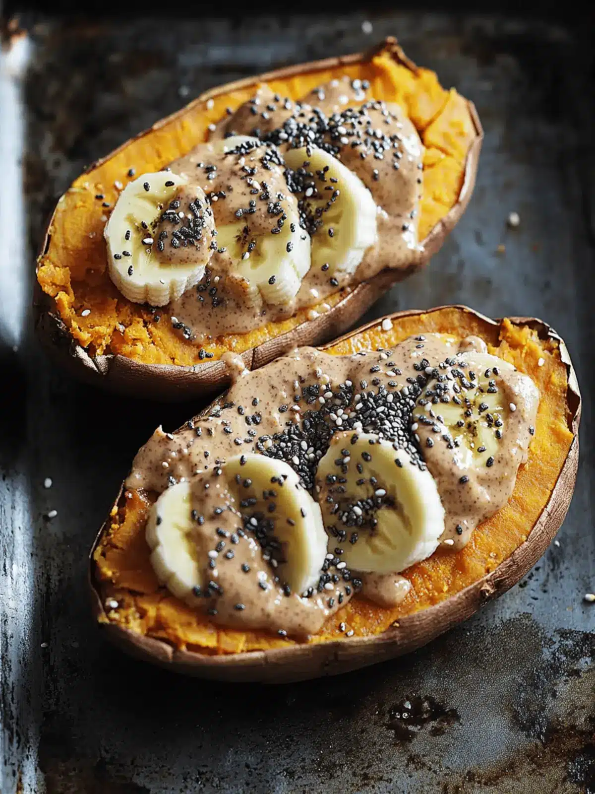 Deliciously Warm Breakfast Baked Sweet Potatoes with Almond Butter 4 Breakfast Baked Sweet Potatoes with Almond Butter, Banana & Chia