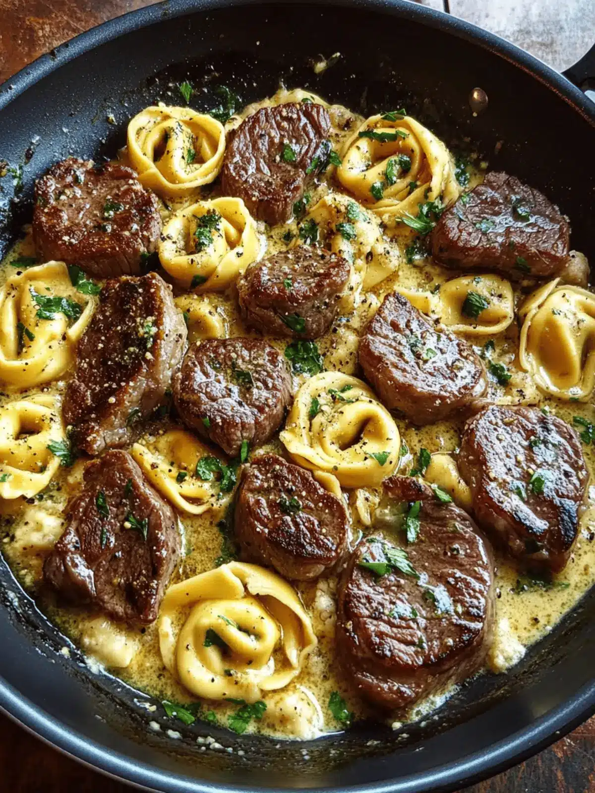 Garlic Steak & Cheese-Filled Tortellini Skillet Bliss in 30 Minutes 3 Garlic Steak & Cheese-Filled Tortellini Skillet