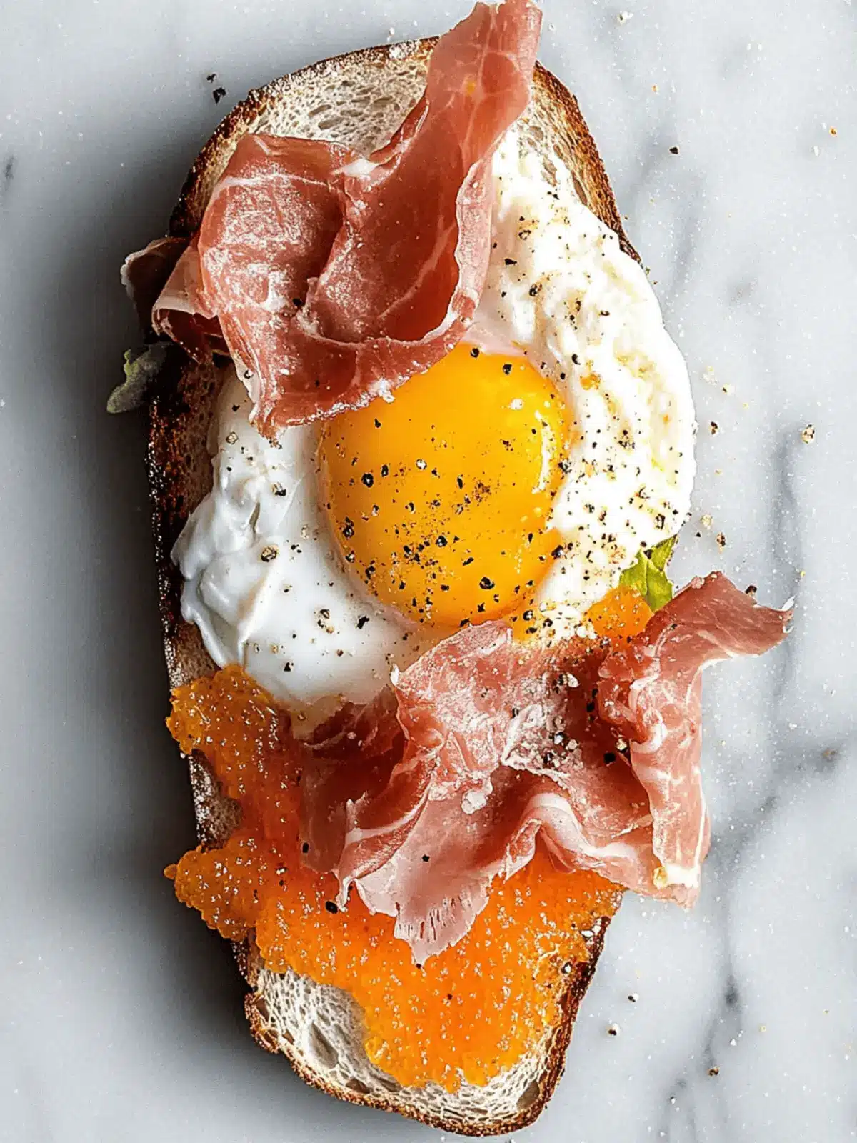 Indulge in Fried Egg Yolk, Burrata and Prosciutto Toast Bliss 2 Fried Egg Yolk, Burrata and Prosciutto Toast