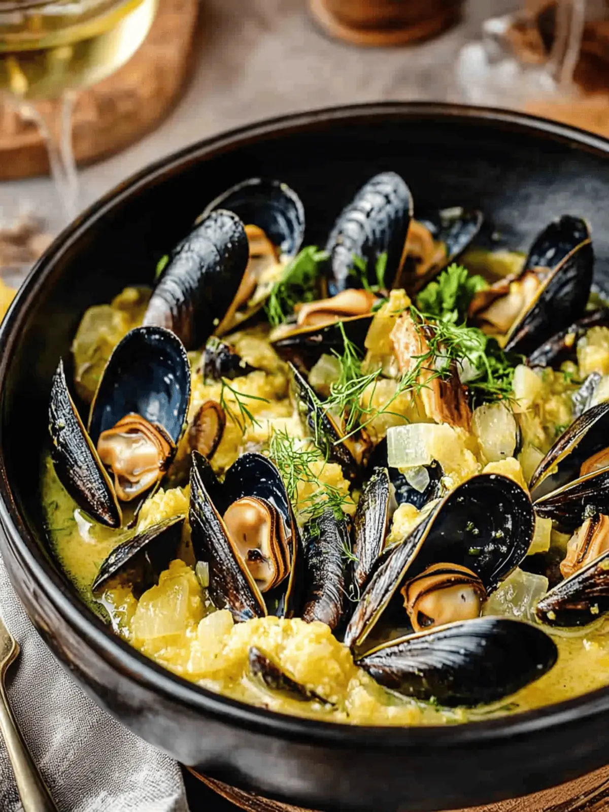 Mussels in Fennel Saffron Wine Sauce for Gourmet Home Cooking 4 Mussels in Fennel Saffron Wine Sauce