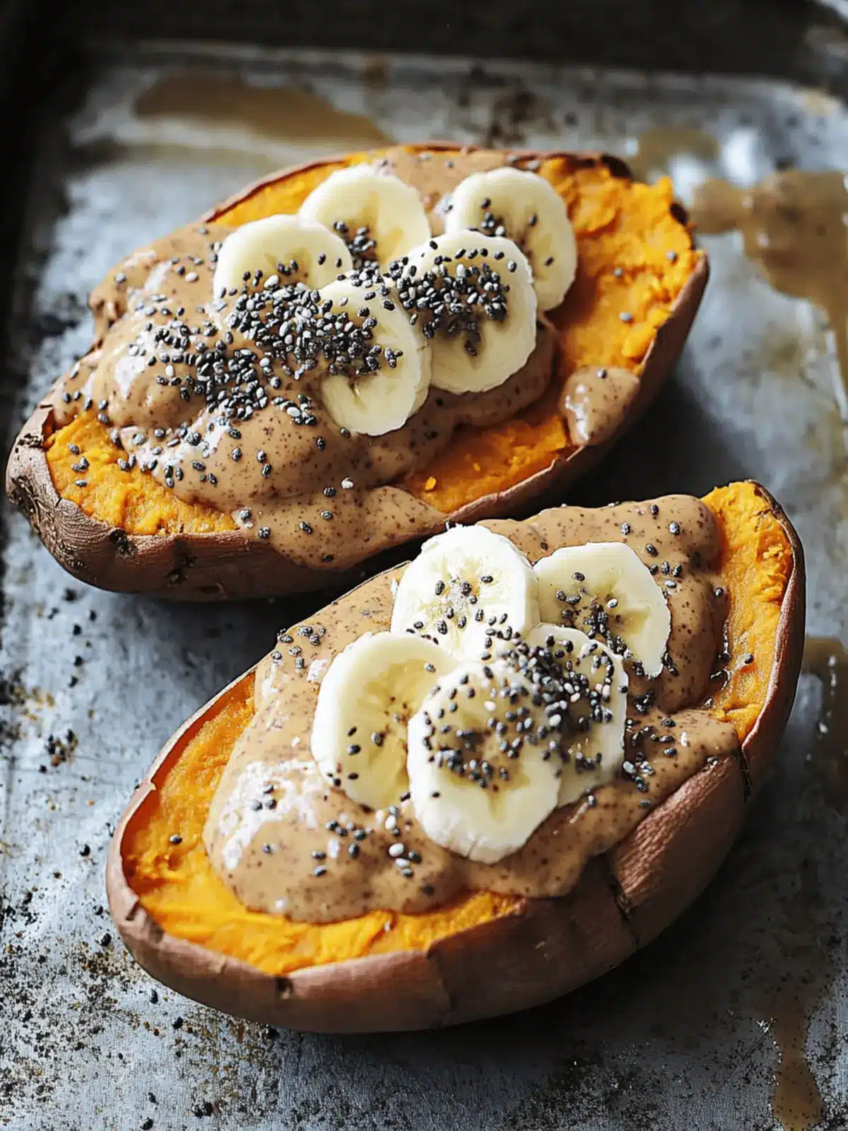 Deliciously Warm Breakfast Baked Sweet Potatoes with Almond Butter 2 Breakfast Baked Sweet Potatoes with Almond Butter, Banana & Chia