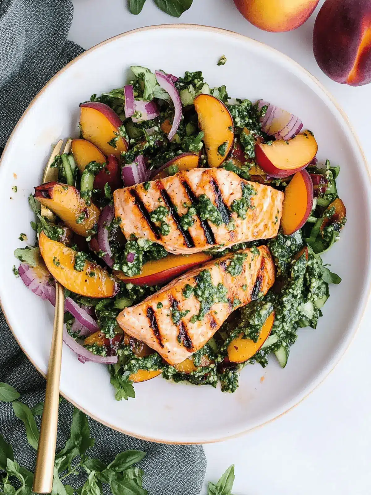 Summer Salmon Salad with Grilled Peaches and Zesty Chimichurri 4 Summer Salmon Salad with Grilled Peaches and Chimichurri