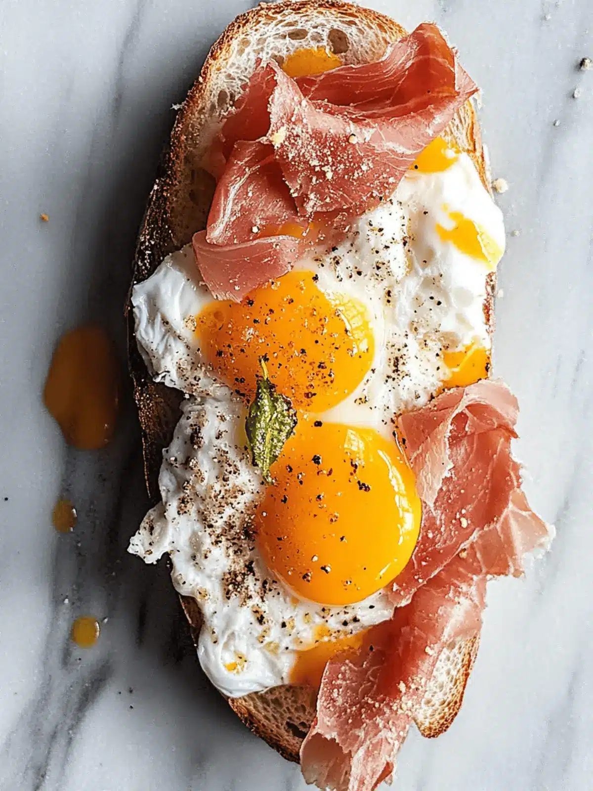 Indulge in Fried Egg Yolk, Burrata and Prosciutto Toast Bliss 5 Fried Egg Yolk, Burrata and Prosciutto Toast
