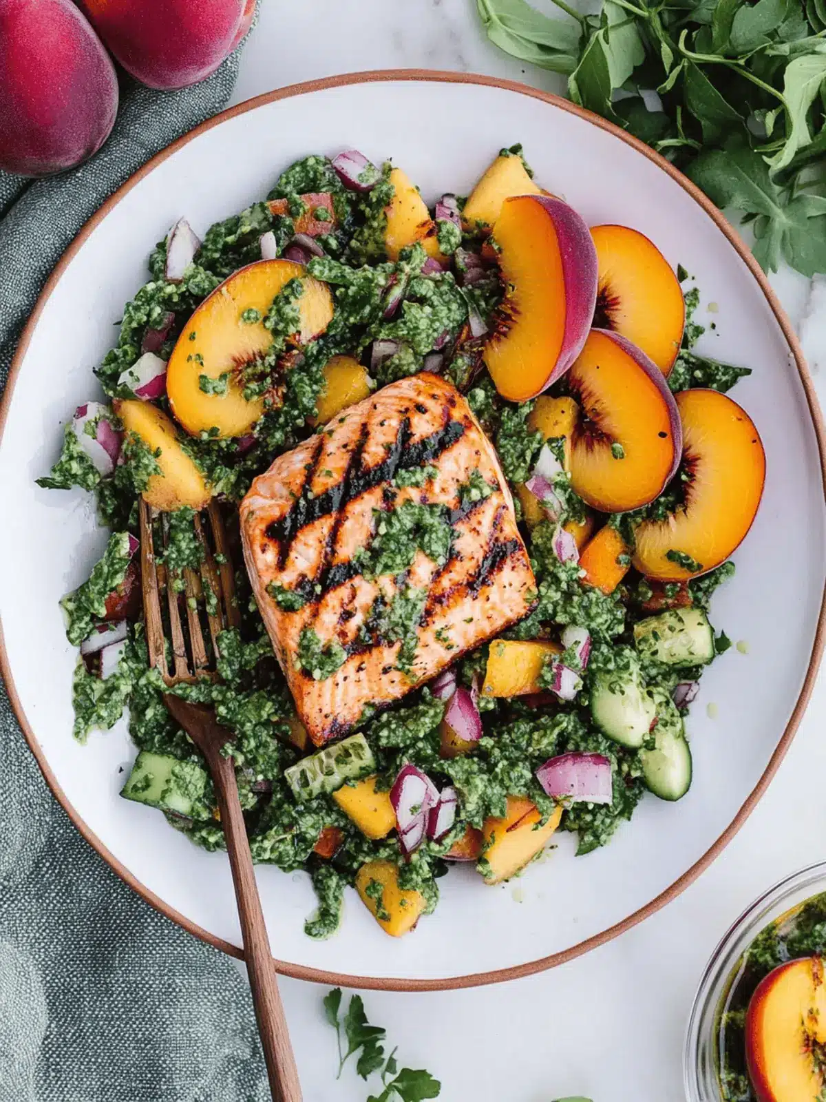 Summer Salmon Salad with Grilled Peaches and Zesty Chimichurri 2 Summer Salmon Salad with Grilled Peaches and Chimichurri