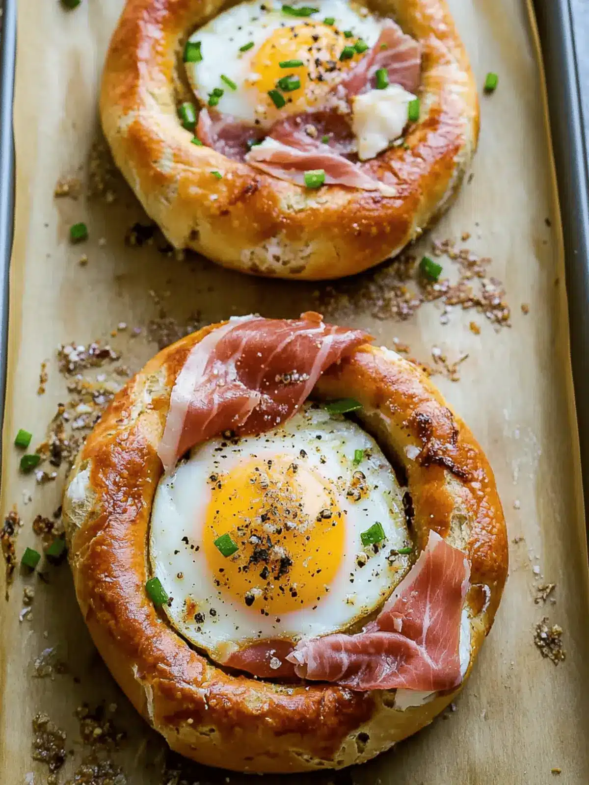 Egg in a Bagel Hole with Cheese & Prosciutto for a Cozy Breakfast 3 Egg in a Bagel Hole with Cheese & Prosciutto