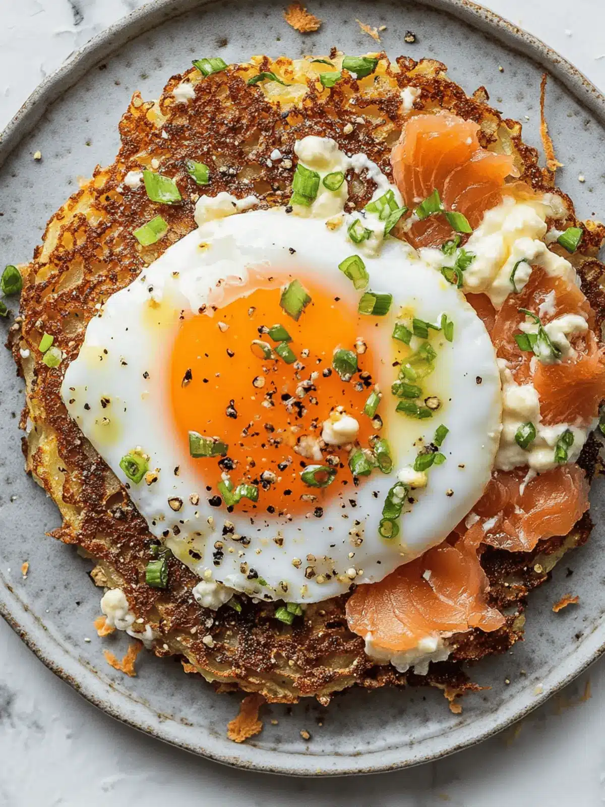 Crispy Potato Pancakes with Smoked Salmon and Poached Egg Bliss 2 Crispy Potato Pancakes with Smoked Salmon and a Poached Egg