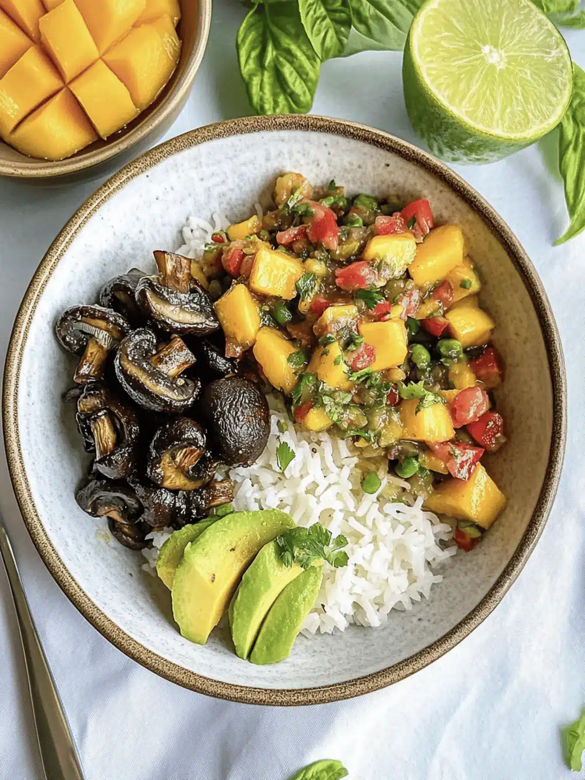 Delicious Jerk Mushrooms with Mango Salsa and Coconut Rice 3 Jerk Mushrooms with Mango Salsa and Coconut Rice