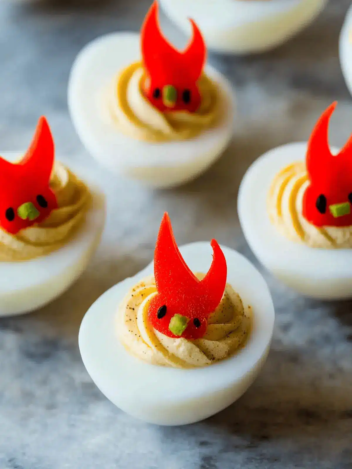 Adorable Halloween Deviled Eggs with Spooky Red Pepper Wings 5 Adorable Halloween Deviled Eggs