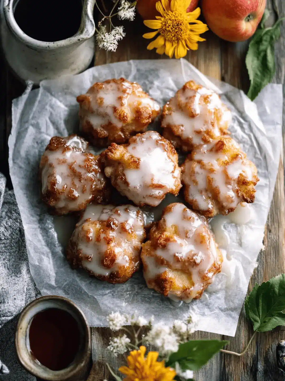 Irresistible Apple Fritters with Salted Maple Glaze Recipe 5 Apple Fritters with Salted Maple Glaze
