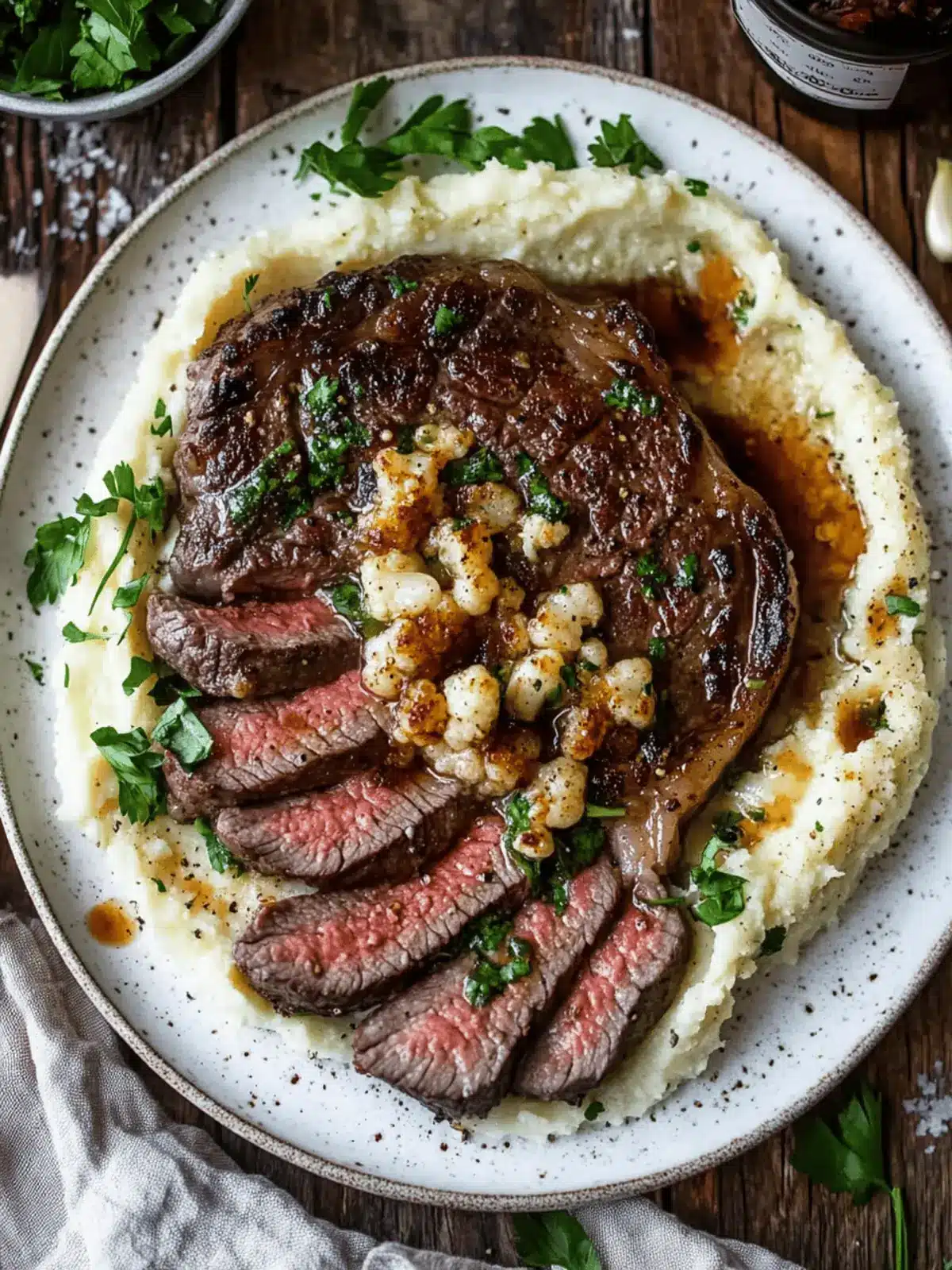 Savory Brown Butter Steak with Roasted Garlic Cauliflower Bliss 2 Brown Butter Steak with Roasted Garlic Whipped Cauliflower