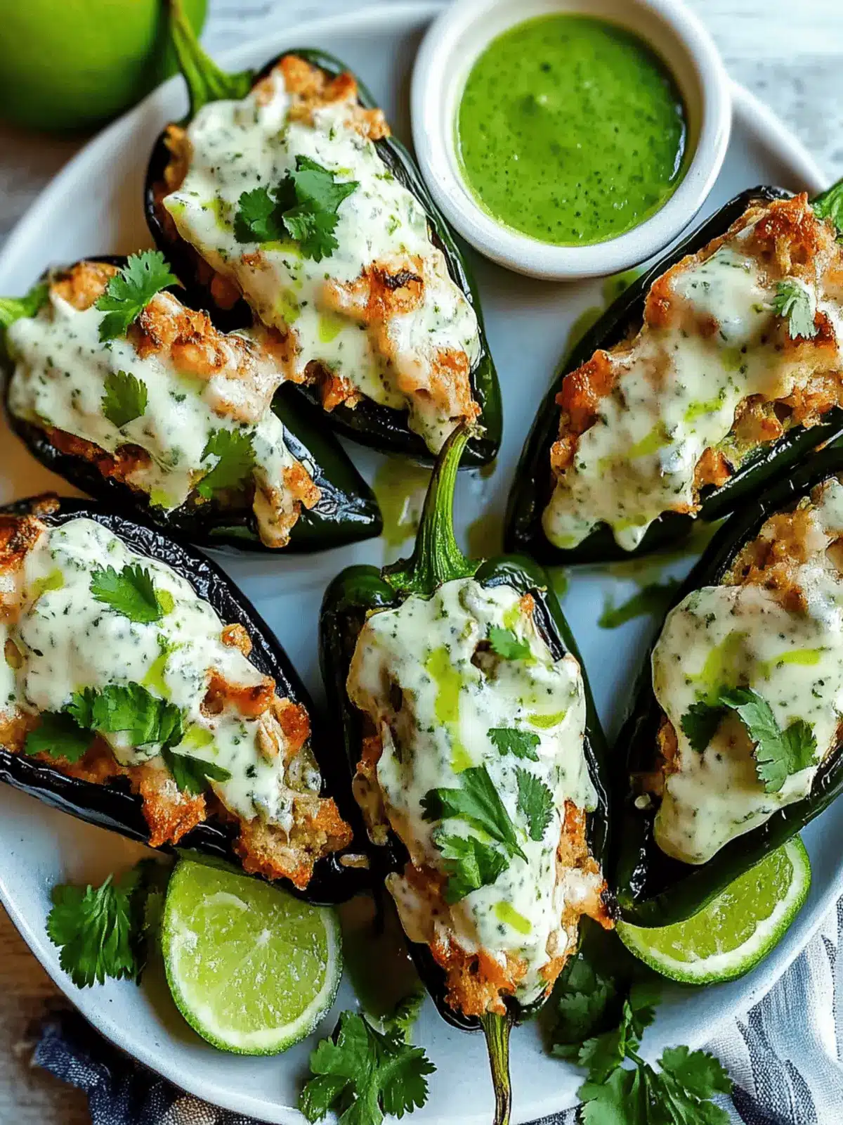 Stuffed Poblano Peppers with Cilantro Lime Crema Delight 2 Stuffed Poblano Peppers with Cilantro Lime Crema