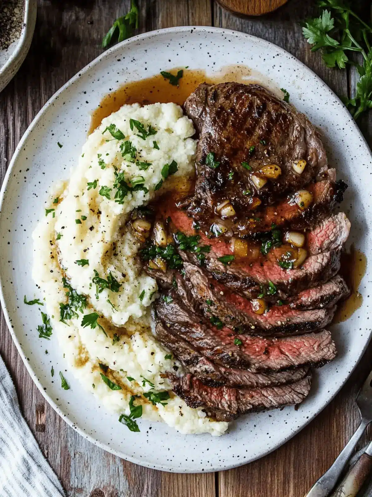 Savory Brown Butter Steak with Roasted Garlic Cauliflower Bliss 4 Brown Butter Steak with Roasted Garlic Whipped Cauliflower