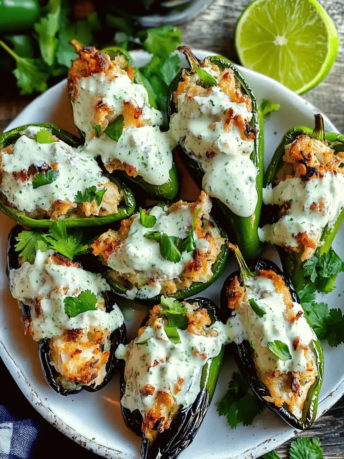 Stuffed Poblano Peppers with Cilantro Lime Crema Delight 4 Stuffed Poblano Peppers with Cilantro Lime Crema