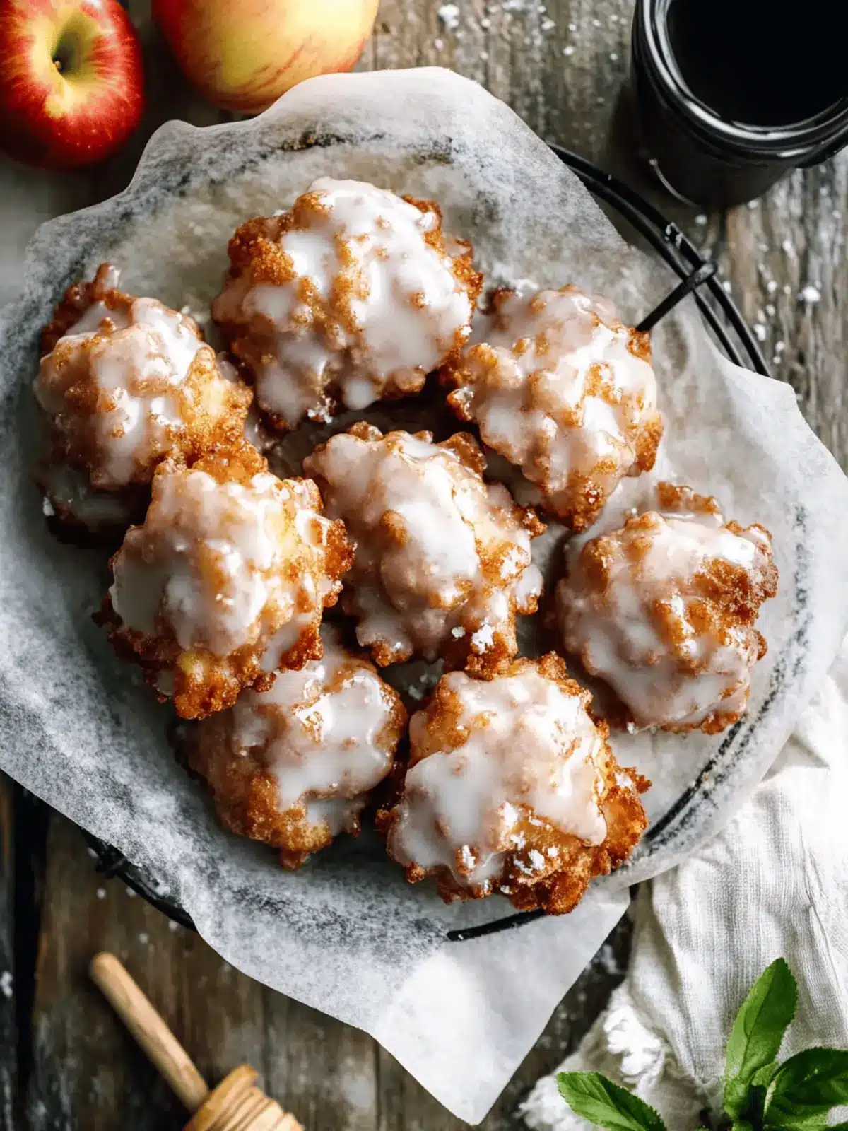 Irresistible Apple Fritters with Salted Maple Glaze Recipe 2 Apple Fritters with Salted Maple Glaze