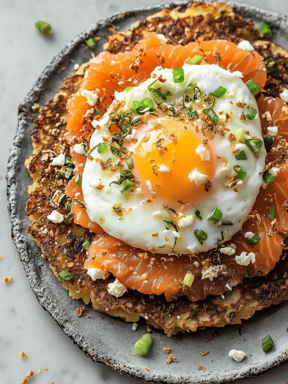 Crispy Potato Pancakes with Smoked Salmon and Poached Egg Bliss 3 Crispy Potato Pancakes with Smoked Salmon and a Poached Egg