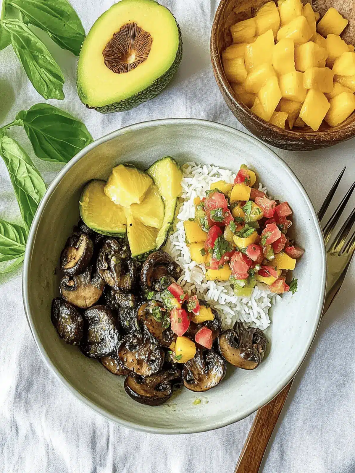 Delicious Jerk Mushrooms with Mango Salsa and Coconut Rice 2 Jerk Mushrooms with Mango Salsa and Coconut Rice