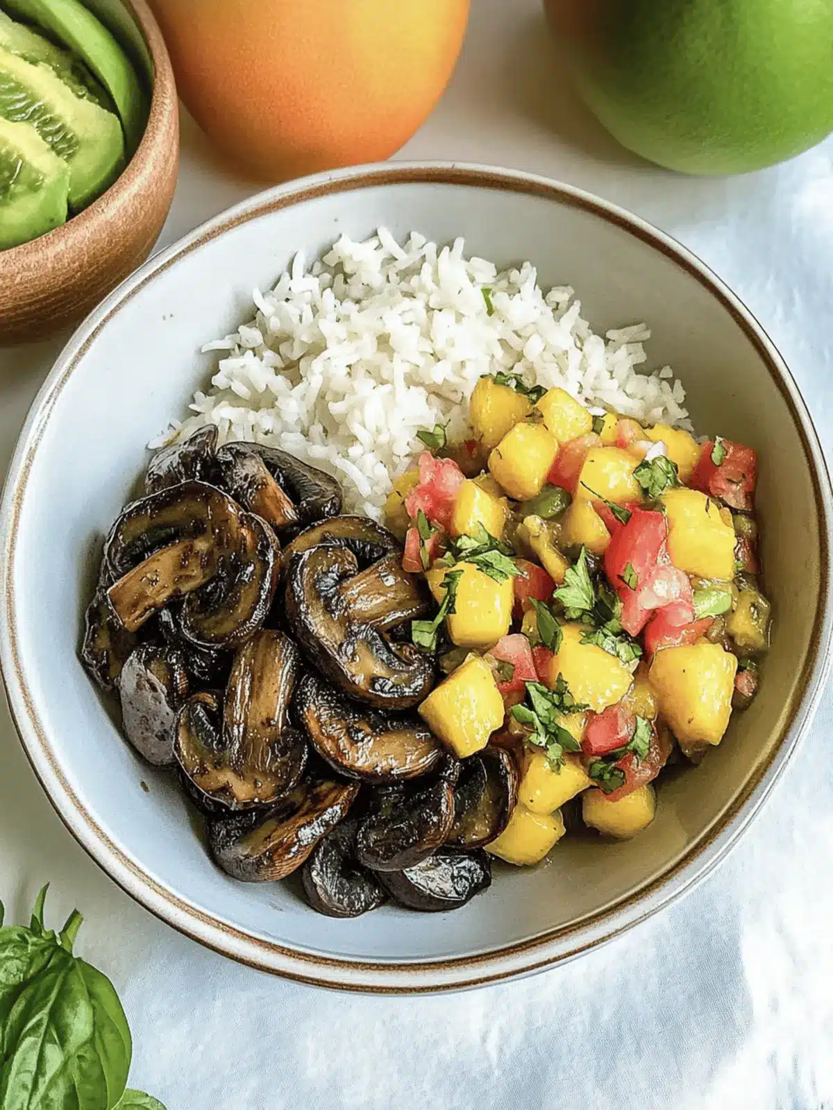 Delicious Jerk Mushrooms with Mango Salsa and Coconut Rice 5 Jerk Mushrooms with Mango Salsa and Coconut Rice