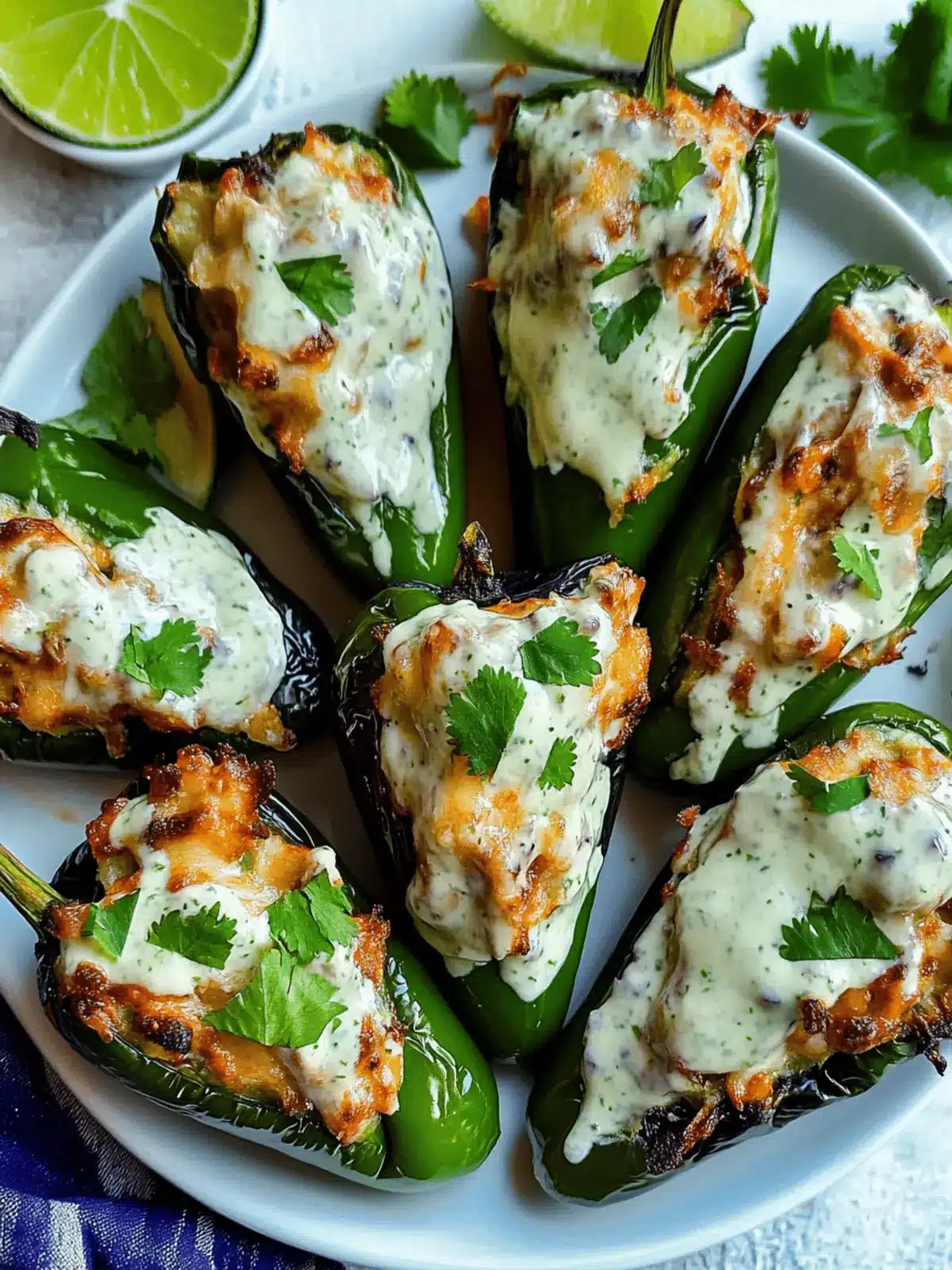 Stuffed Poblano Peppers with Cilantro Lime Crema Delight 3 Stuffed Poblano Peppers with Cilantro Lime Crema