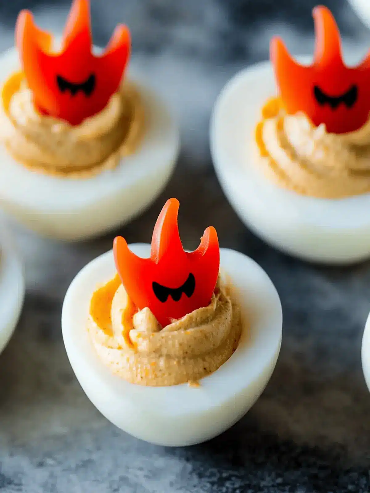 Adorable Halloween Deviled Eggs with Spooky Red Pepper Wings 4 Adorable Halloween Deviled Eggs