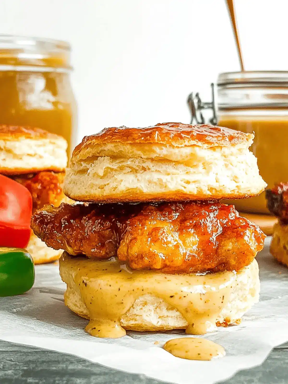 Savory Spicy Chicken Biscuit Sandwich with Sweet Honey Drizzle 2 Spicy Chicken Biscuit Sandwich