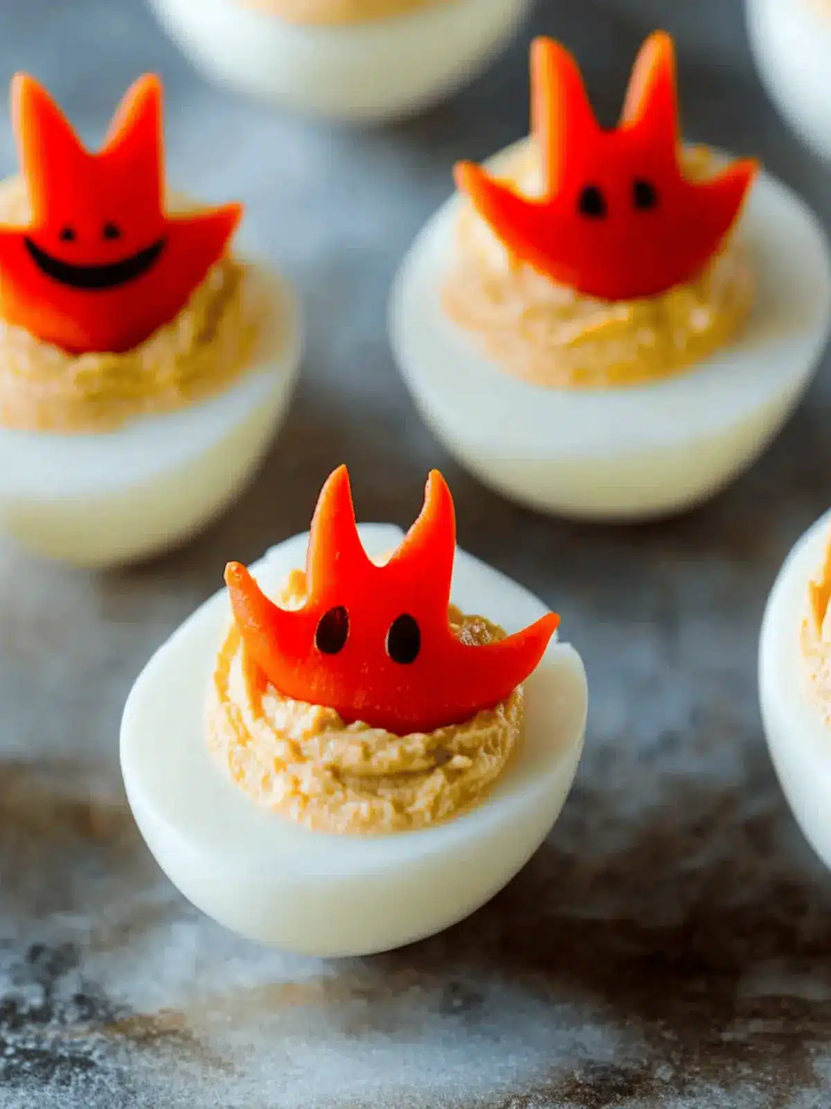 Adorable Halloween Deviled Eggs with Spooky Red Pepper Wings 3 Adorable Halloween Deviled Eggs