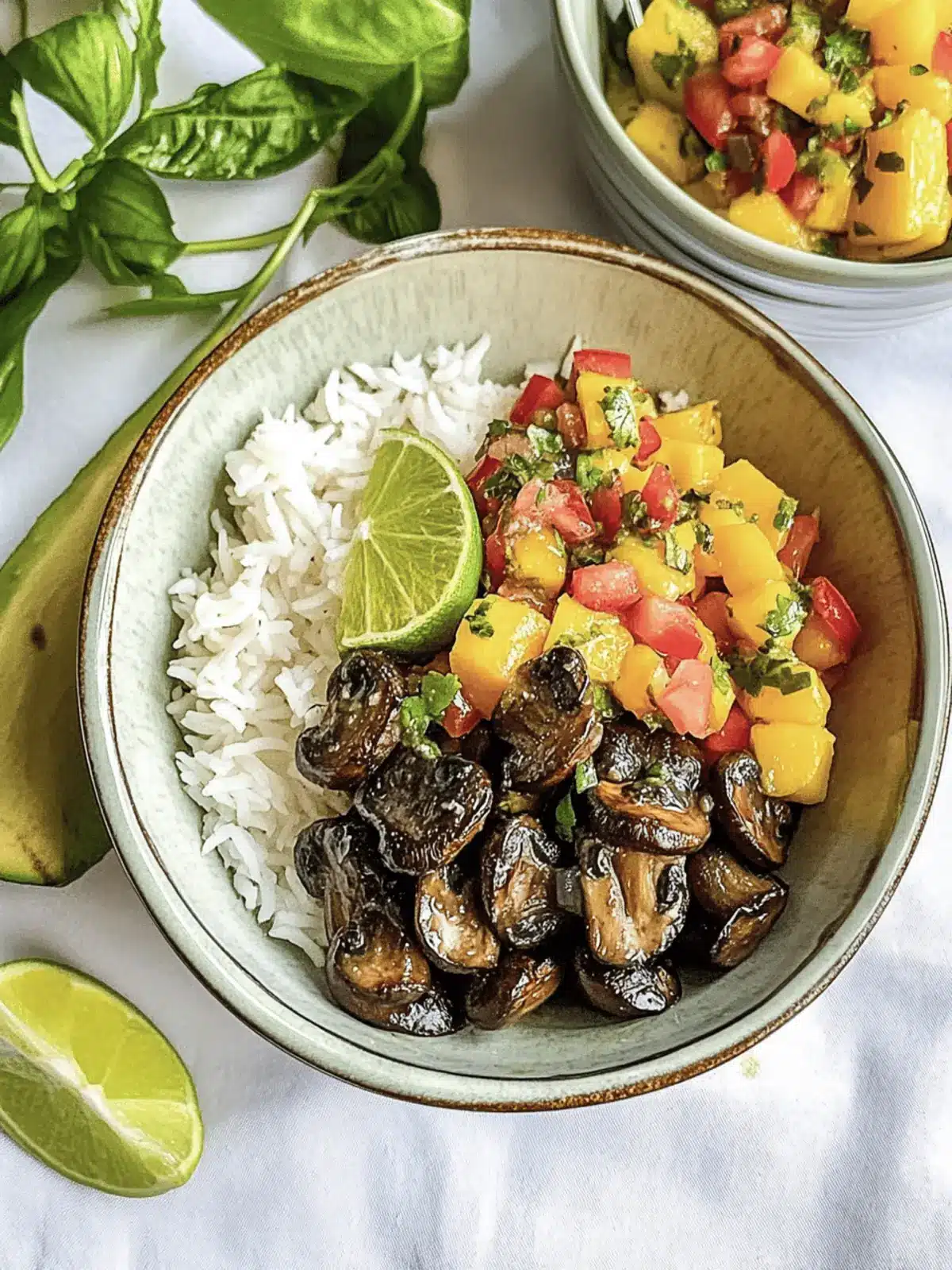 Delicious Jerk Mushrooms with Mango Salsa and Coconut Rice 4 Jerk Mushrooms with Mango Salsa and Coconut Rice