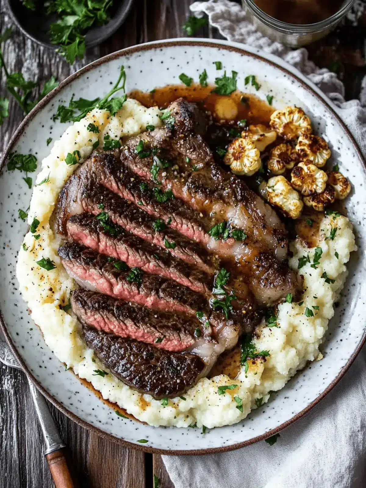 Savory Brown Butter Steak with Roasted Garlic Cauliflower Bliss 3 Brown Butter Steak with Roasted Garlic Whipped Cauliflower